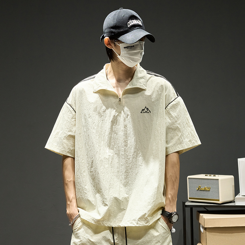 冰丝套装男夏季薄款运动休闲穿搭潮牌短袖短裤搭配痞帅男装一套潮